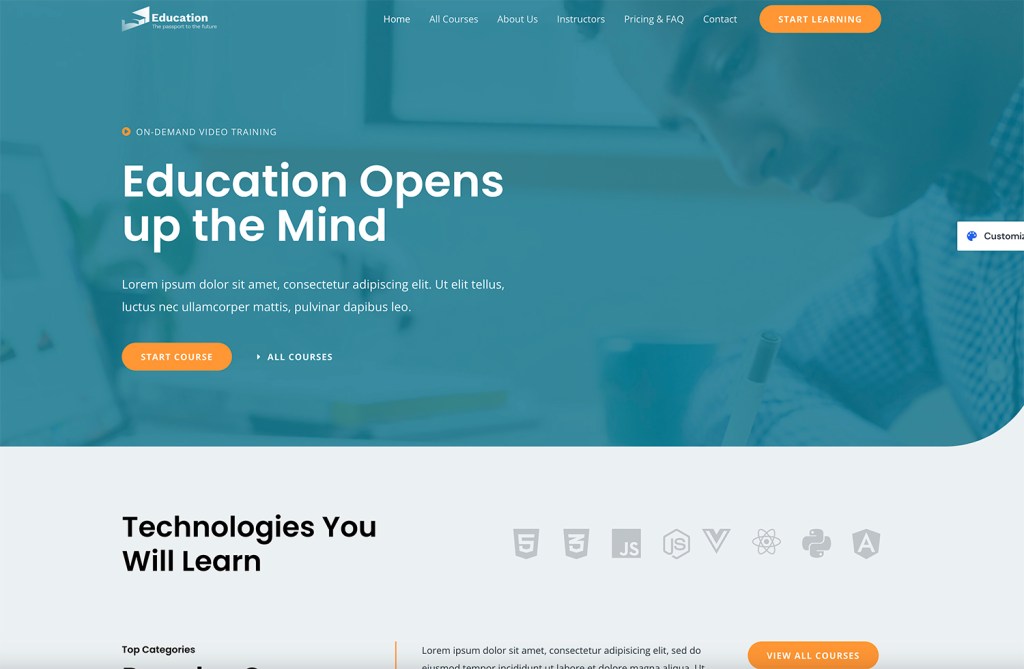 An online course website Education theme is ideal if you’re planning to launch a Learning Management System