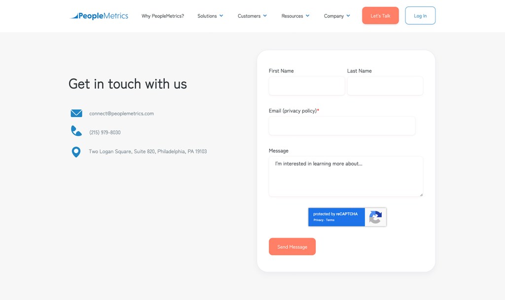 PeopleMetrics contact us page