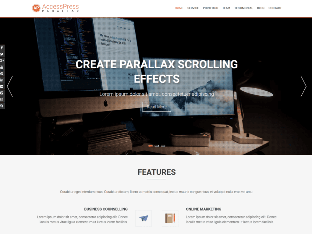 parallax scrolling free WP theme