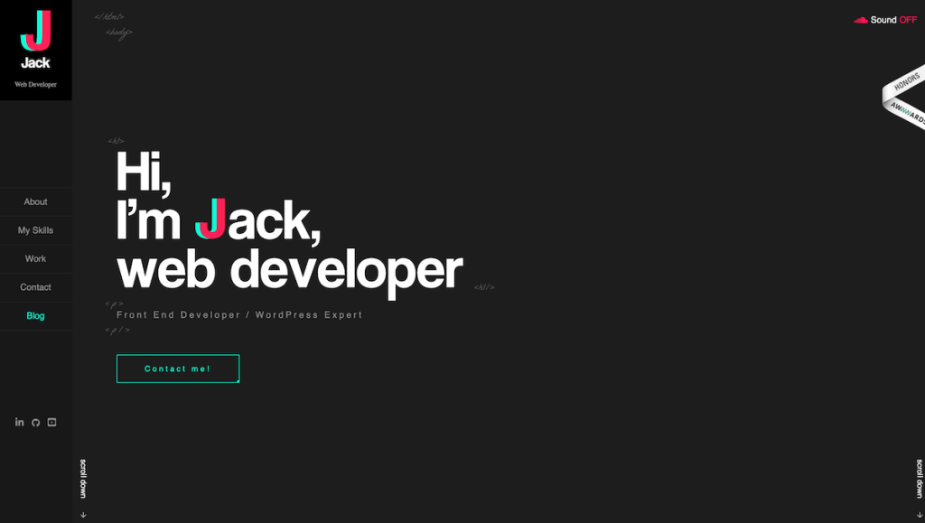 Jack is a front-end developer and WordPress expert. His web developer portfolio is well designed and executed with his extensive knowledge of web design combined with animation.