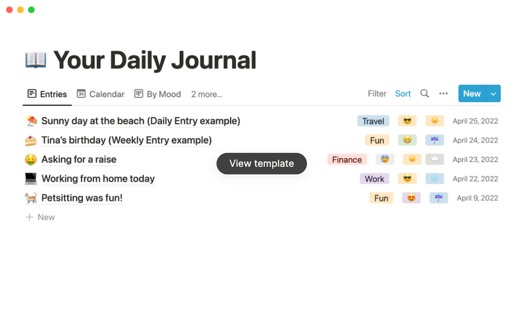 Notion your daily journal template