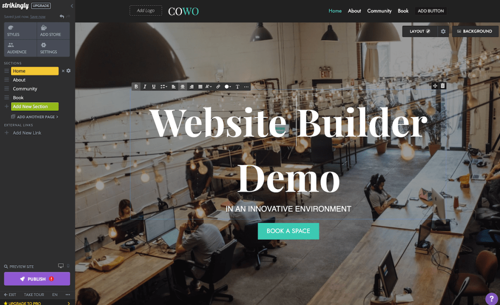 Strikingly website builder inside overview